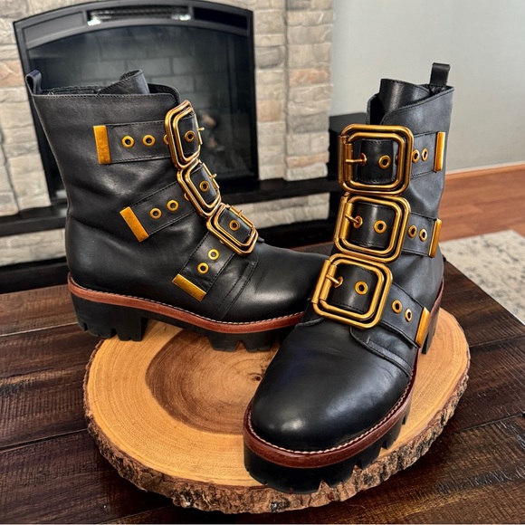 Women’s Jeffrey Campbell for Free People big buckle combat boots. Size 6.5. - Picture 1 of 11